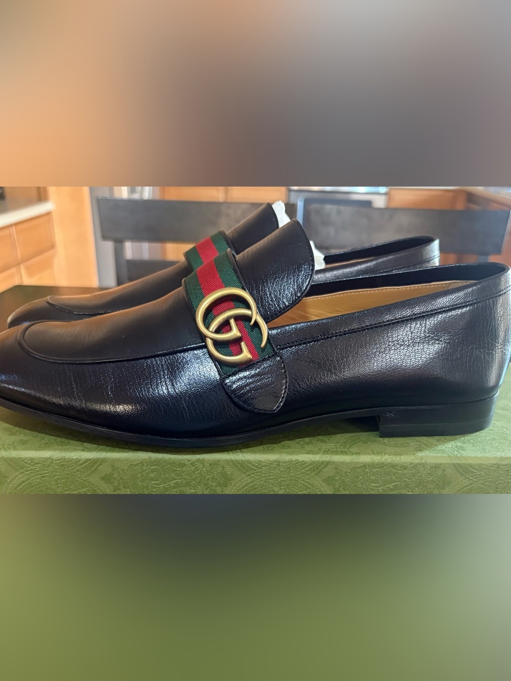 Gucci Black Leather Loafers with Green-Red Web and Gold Horsebit - Picture 2 of 5